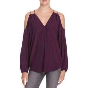 EUC - Ramy Brook Silk Gigi Cold Shoulder V Neck Blouse - size XS